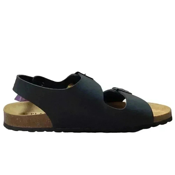 Plakton Baku Mens 10.5 44 Slingback 2 Strap Cork Sandals Black Soft Footbed NEW main image 6